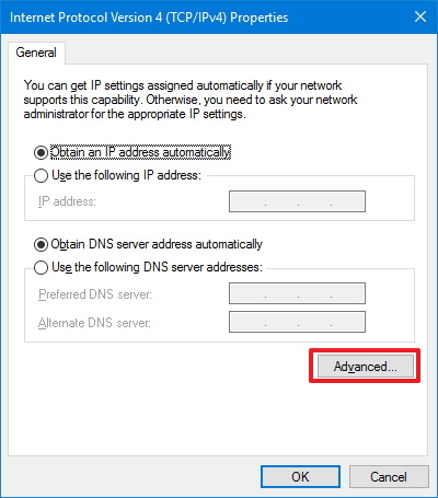 Propriétés TCP/IP de la connexion VPN sous Windows 10