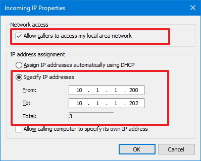 Propriétés IP entrantes pour l'accès VPN