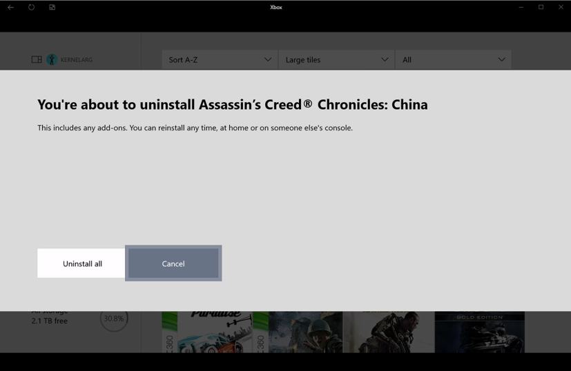 Désinstaller tous les composants d'un jeu Xbox One