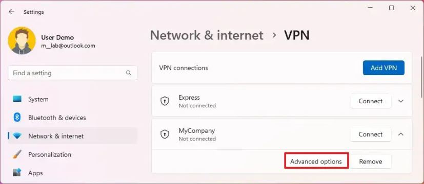 Options avancées VPN