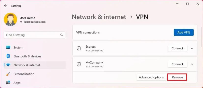 VPN supprimer le profil