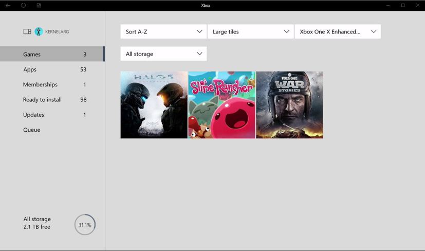 Option de liste de jeux améliorée Xbox One X