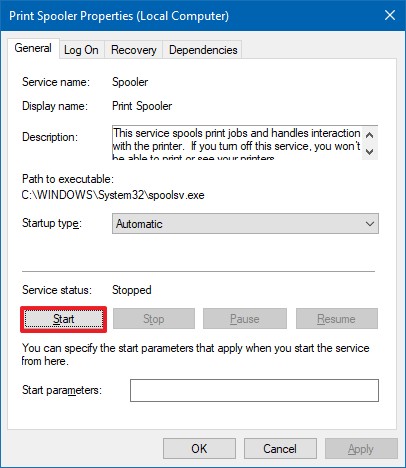 Démarrer le spouleur d'impression sous Windows 10