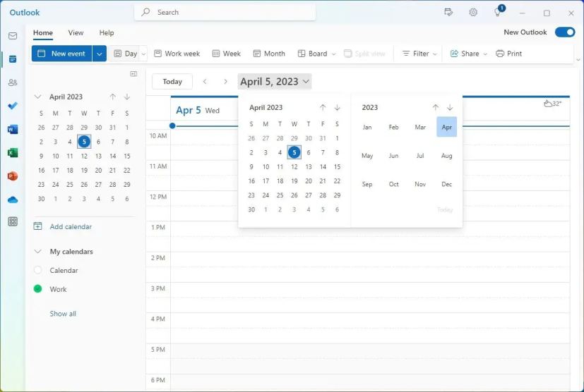 Nouveau calendrier Outlook