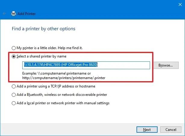 Connecter une imprimante partagée USB