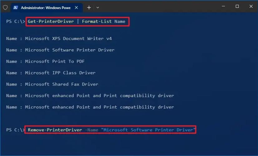 Commande de suppression d'imprimante PowerShell