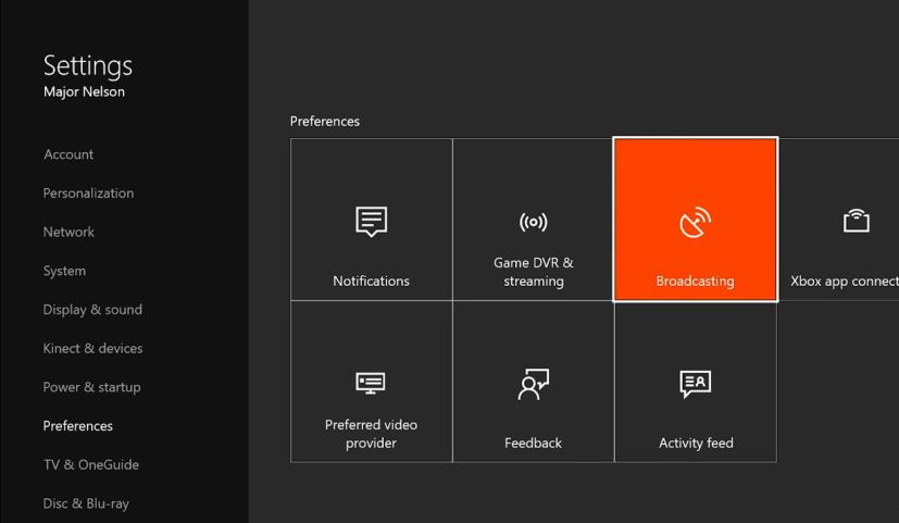 Paramètres des préférences Xbox One