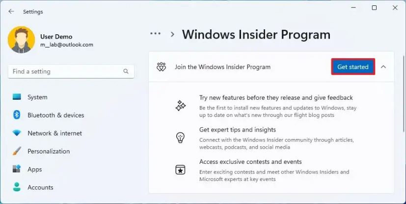 Paramètres du programme Windows 11 Insider