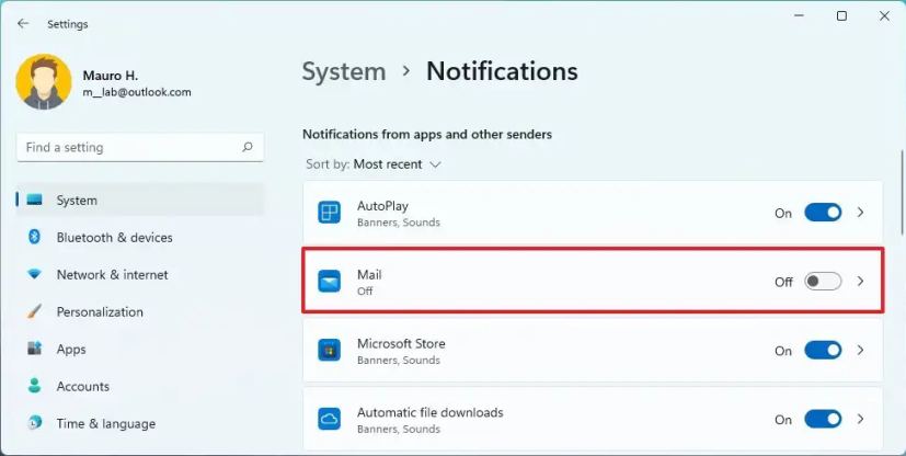 Windows 11 désactive la notification des applications