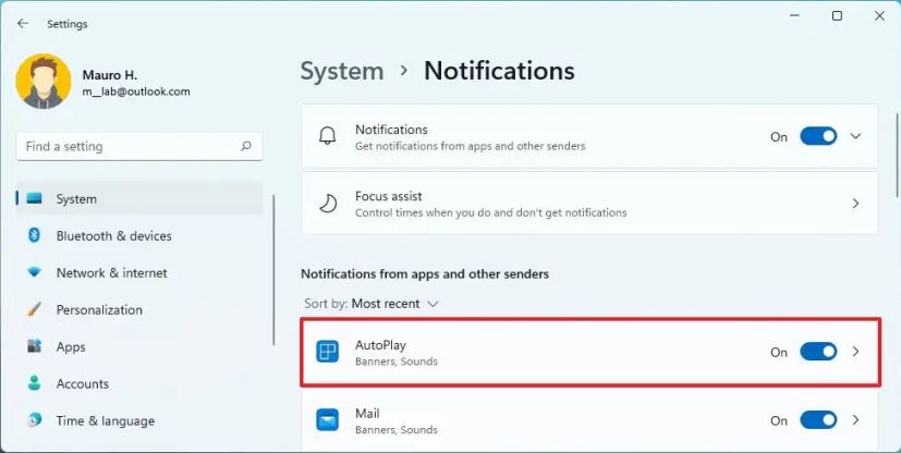 Windows 11 active la notification des applications