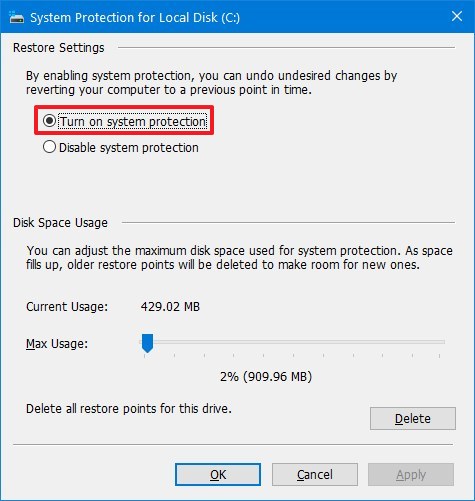Activer les points de restauration sur Windows 10