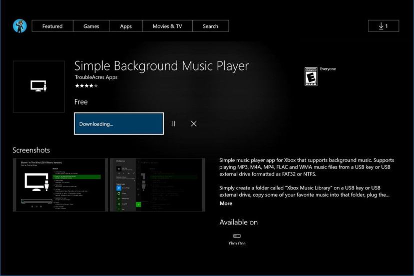 Lecteur de musique de fond simple pour Xbox One