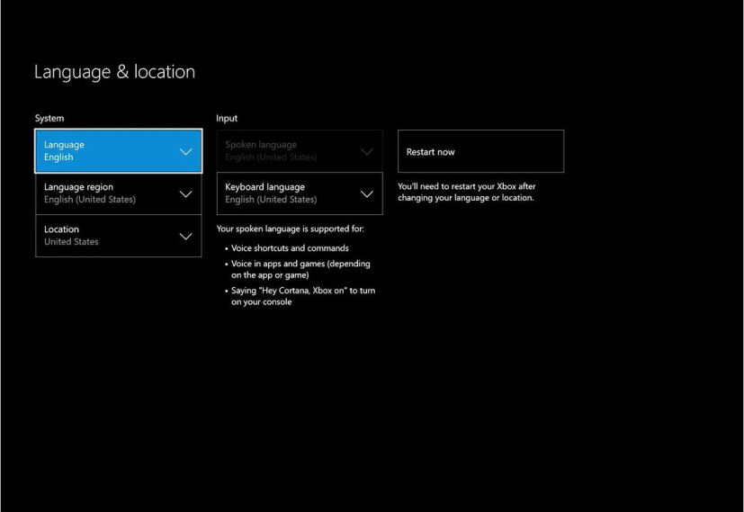 Langue et emplacement Xbox One