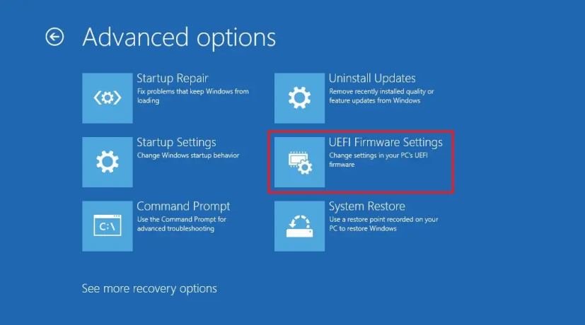 Paramètres du micrologiciel WinRE UEFI