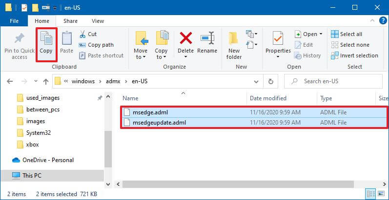 Fichiers de modèles de langage de copie Microsoft Edge