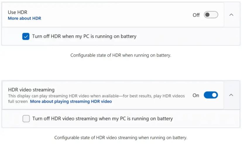 Windows 11 HDR sur option batterie