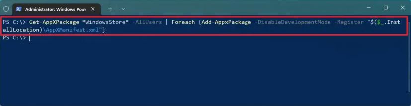 PowerShell installe le Microsoft Store 