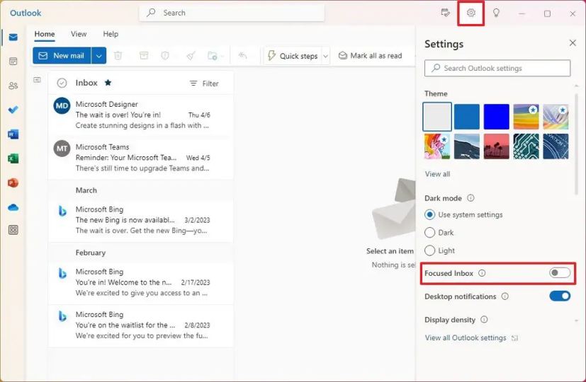 Le nouvel Outlook désactive la boîte de réception ciblée