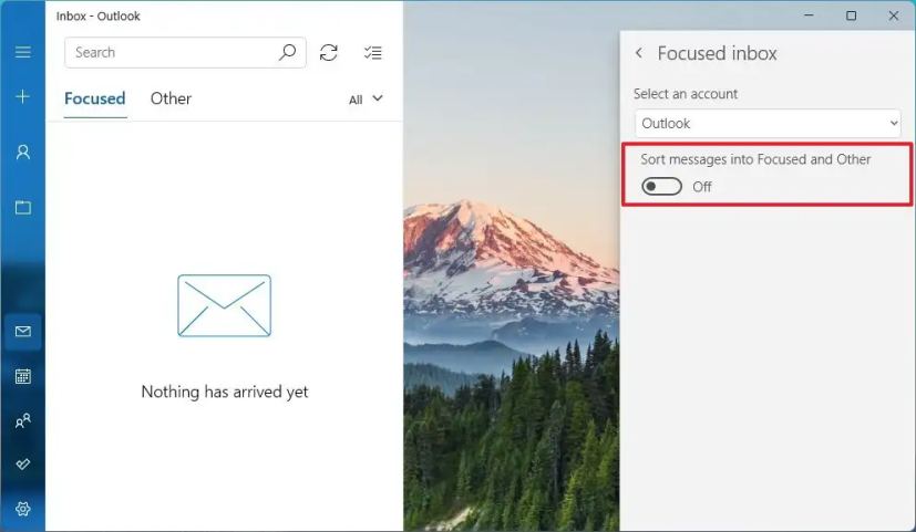 L'application de messagerie désactive la boîte de réception axée sur Outlook