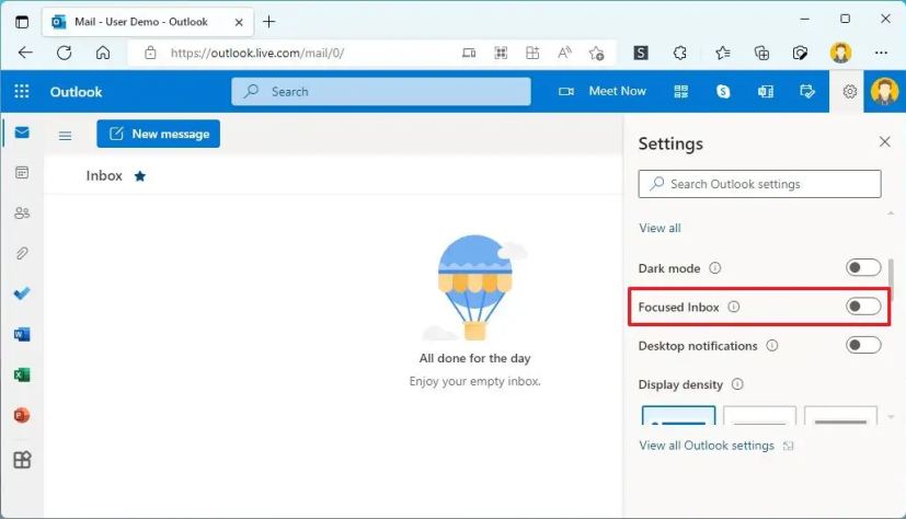 Outlook Web désactive la boîte de réception ciblée