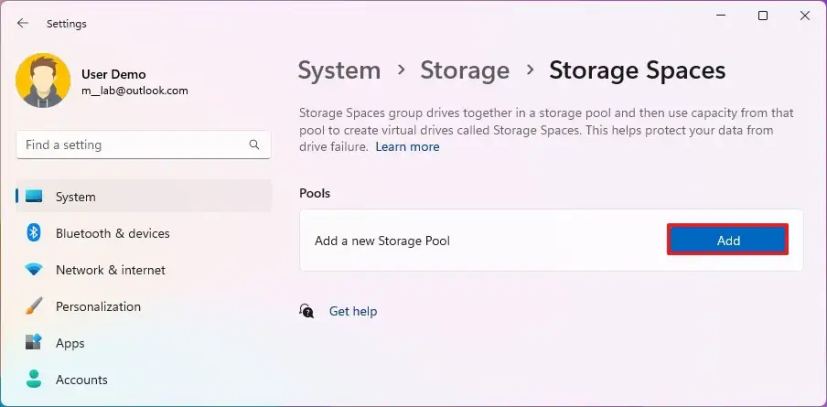 Créer un espace de stockage