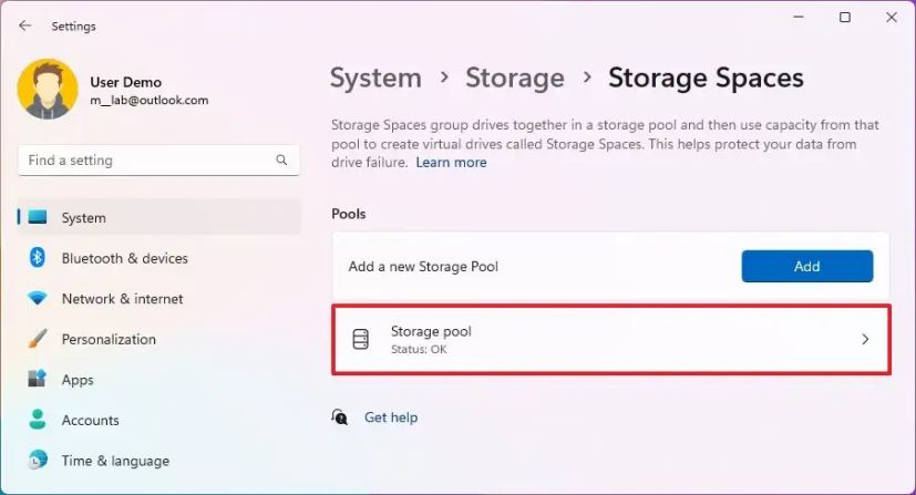 Paramètres du pool de stockage