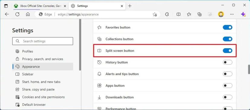 Option d'écran partagé Microsoft Edge