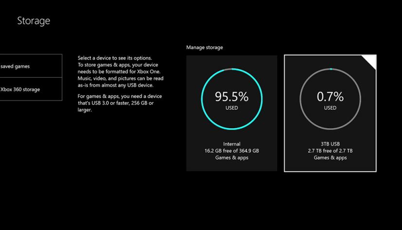 Paramètres de stockage sur Xbox One