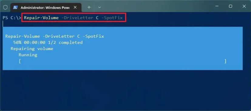 Commande PowerShell Repair-Volume SpotFix