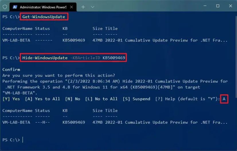 PowerShell masque les mises à jour 