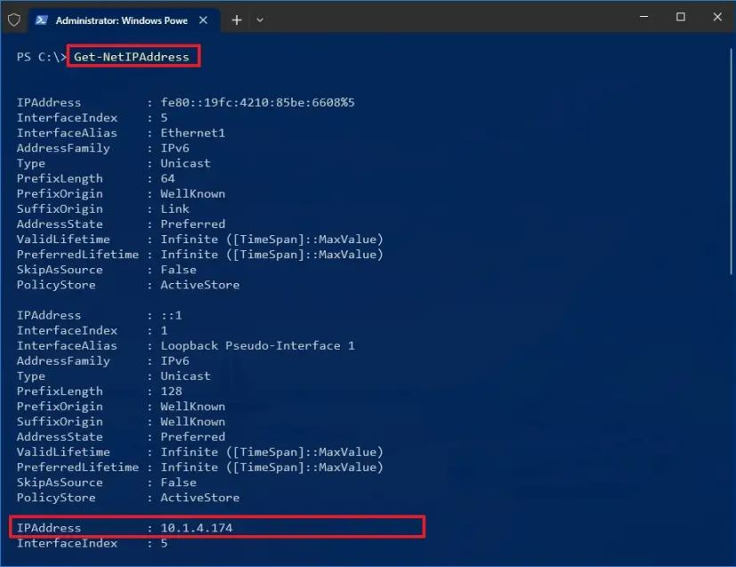 PowerShell trouver l'adresse IP