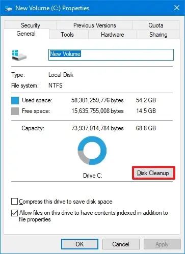 Paramètres de nettoyage de disque