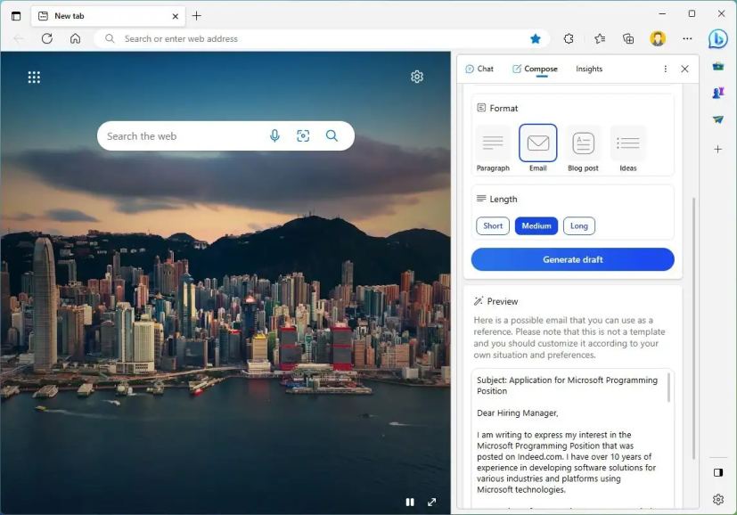 Edge Bing AI compose