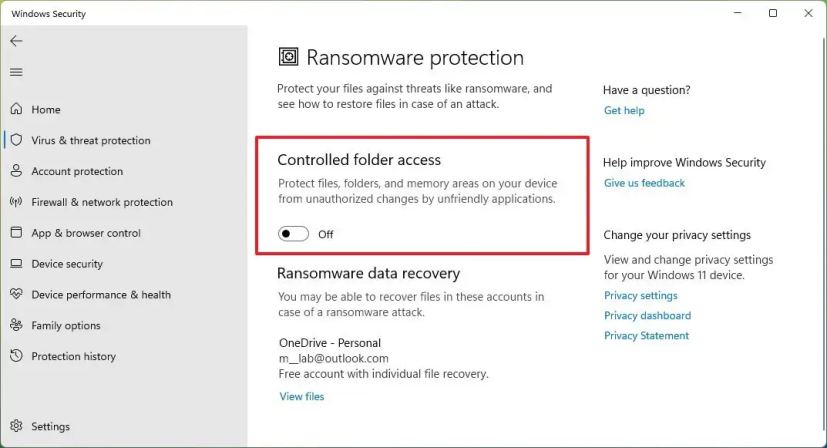 Windows 11 désactive les ransomwares 