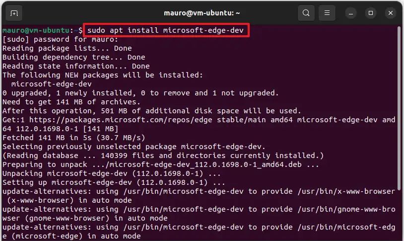 Installez Microsoft Edge avec la commande Ubuntu Linux