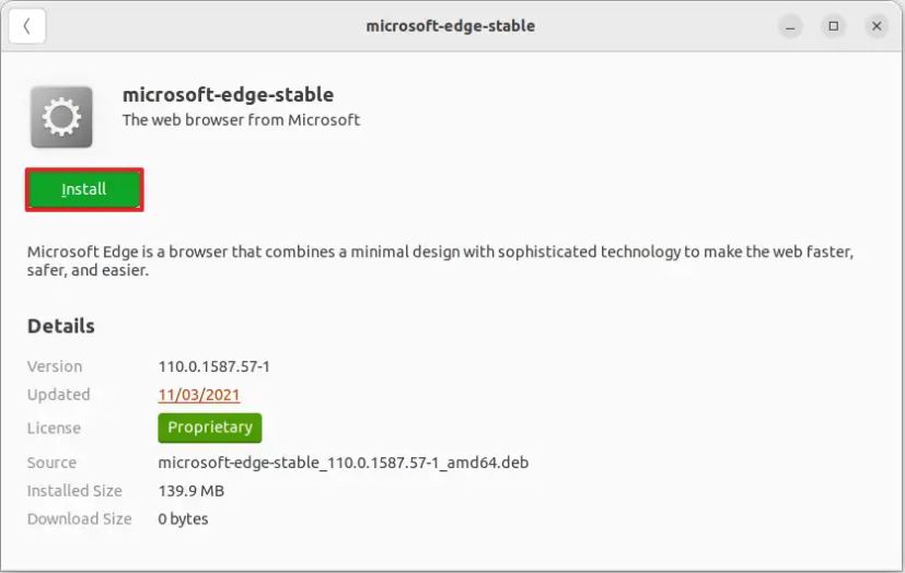 Linux installe Microsoft Edge à partir de l'interface graphique