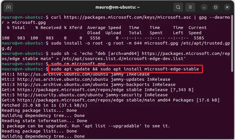 Ubuntu installe la commande Microsoft Edge