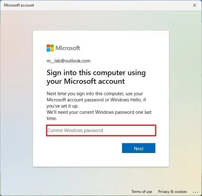 Windows 11 confirme le mot de passe du compte