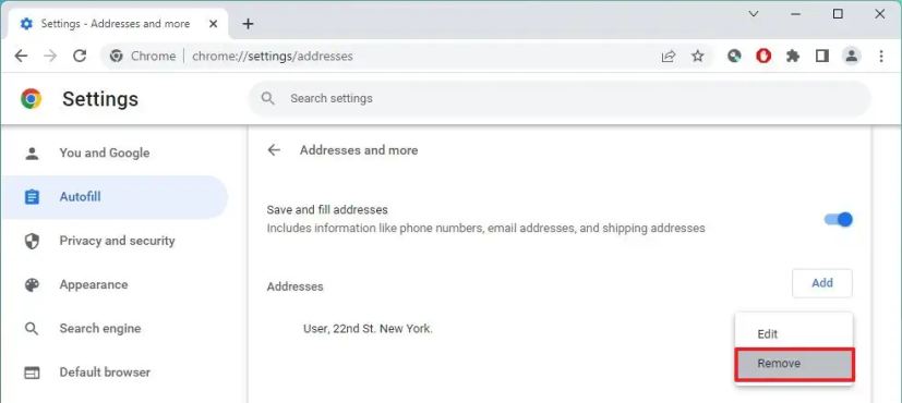 Supprimer l'adresse de saisie automatique sur Chrome
