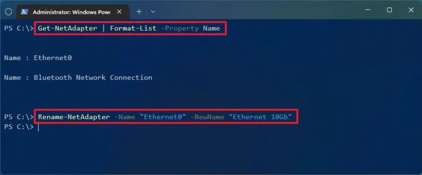 PowerShell renommer la carte réseau