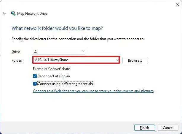 Mapper le dossier partagé sur Windows 11