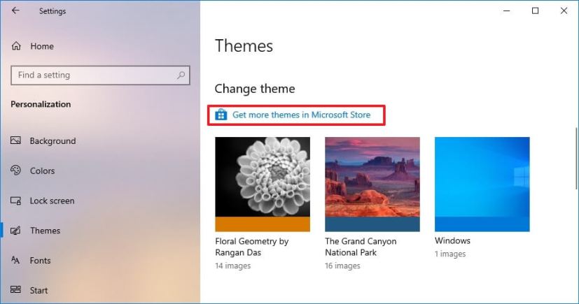 Option de téléchargement de thèmes pour Windows 10