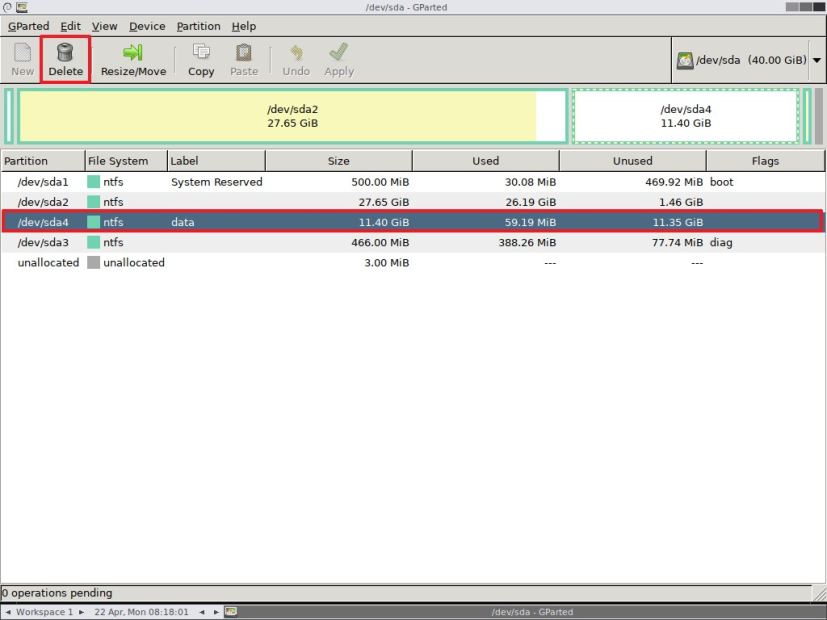 Supprimer la partition sur Windows 10 à l'aide de GParted