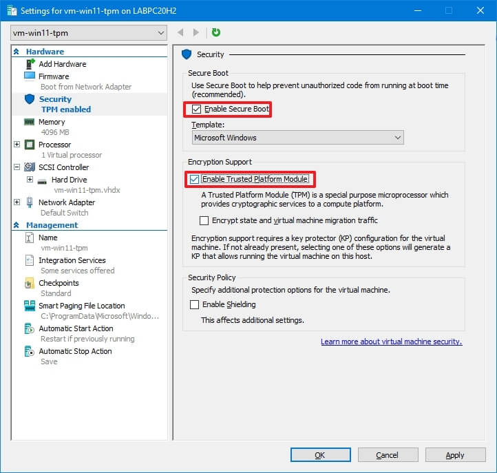 Hyper-V active le TPM pour Windows 11