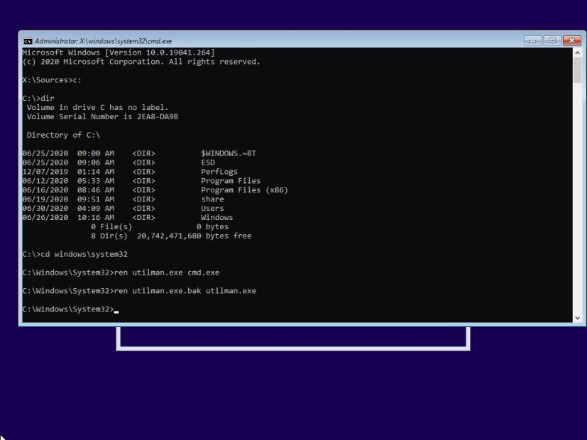 Commandes cmd.exe aux commandes utilman.exe