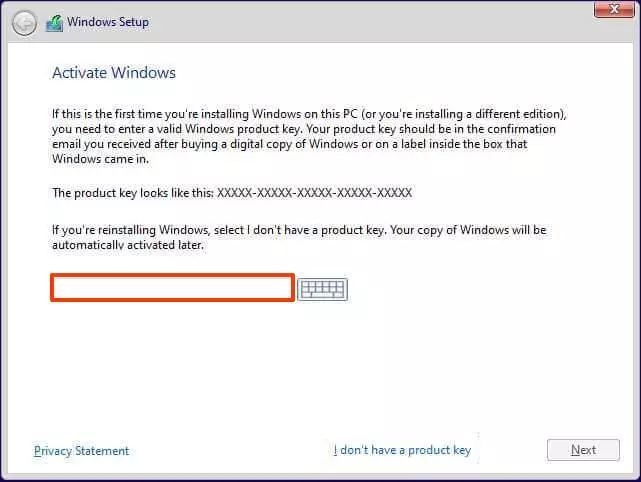 Activation de l'installation de Windows 11