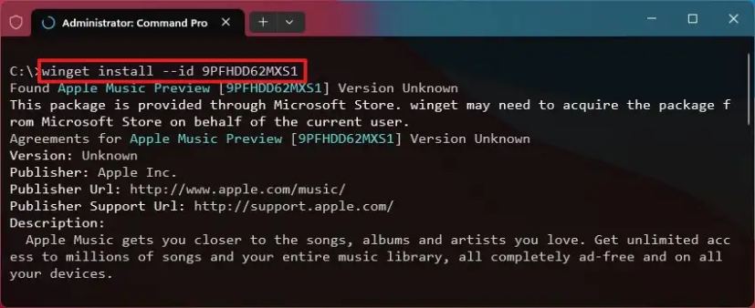Winget installe l'application Apple Music