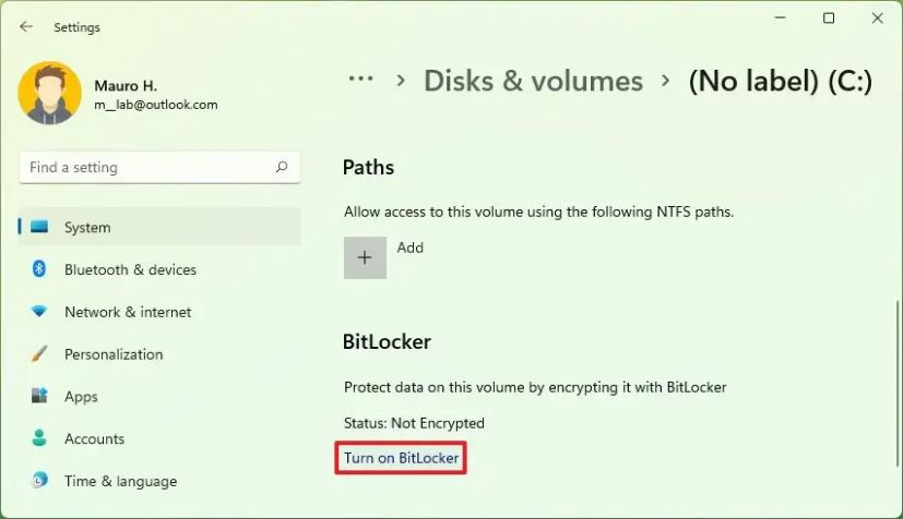 Windows 11 active l'option BitLocker