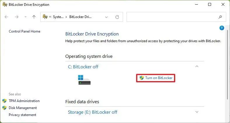 Chiffrement de lecteur BitLocker Windows 11