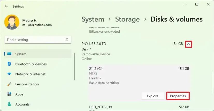 Ouvrir les propriétés de la clé USB